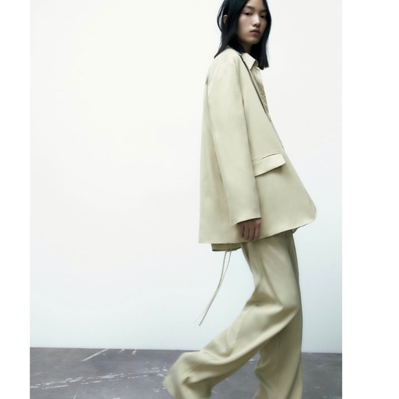 NWT Zara SATIN EFFECT BLAZER SEA GREEN M - Picture 3 of 15